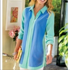 Soft Surroundings Blue Green Silk Top Size Small